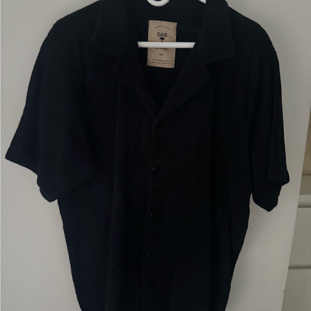 OAS Men's Terry Cloth Black Button Down Shirt